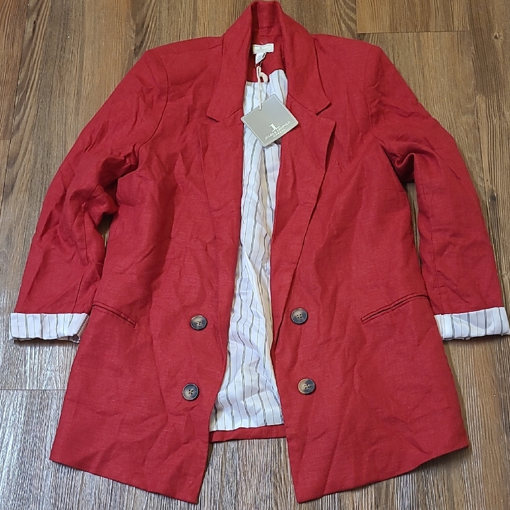Jules & Leopold Red Double-Breasted Linen-Blend Blazer